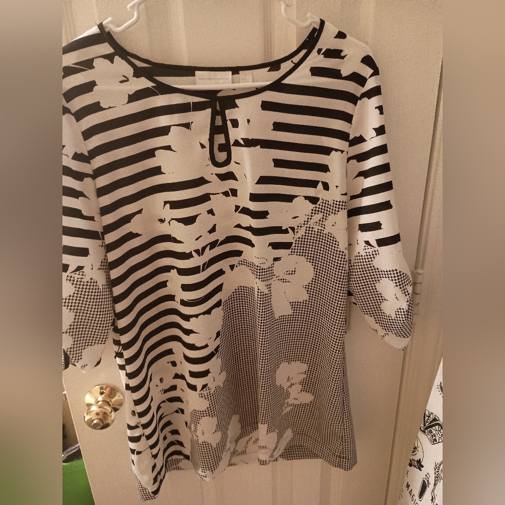 New York & Company Black and White Striped Blouse